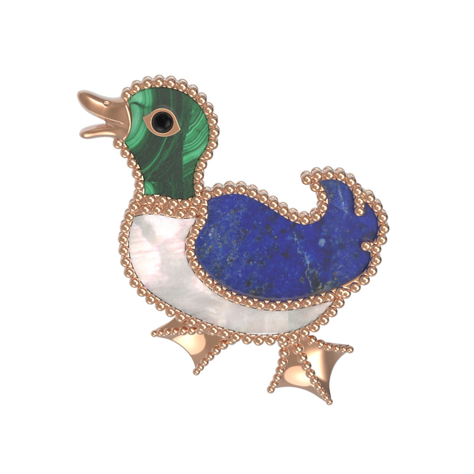 Брошь из золота c эмаль , лазуритом, малахитом и перламутром