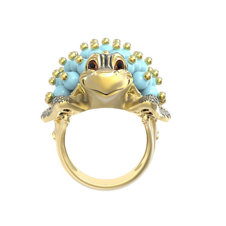 Кольцо из лимонного золота c эмаль и бирюзой