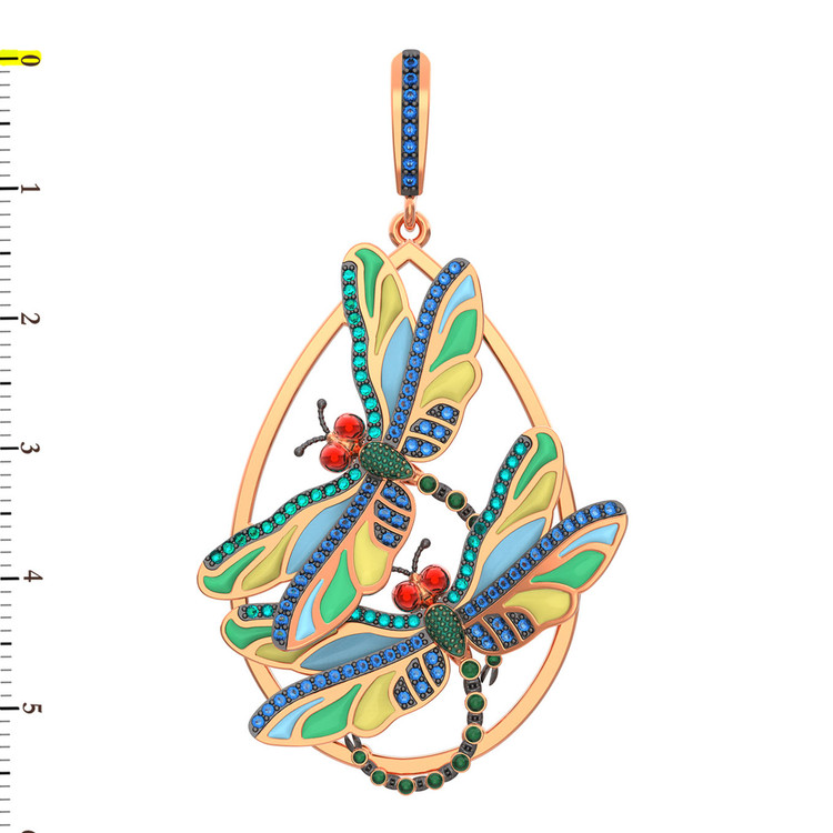 Подвеска из золота c сапфиром, изумрудом и эмалью