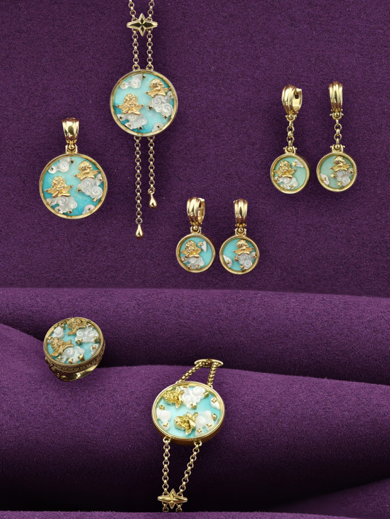 Серьги из лимонного золота c бирюзой и перламутром