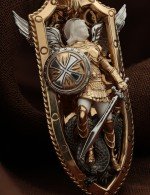 Образок из золота 585 пробы c эмалью и бивнем мамонта
