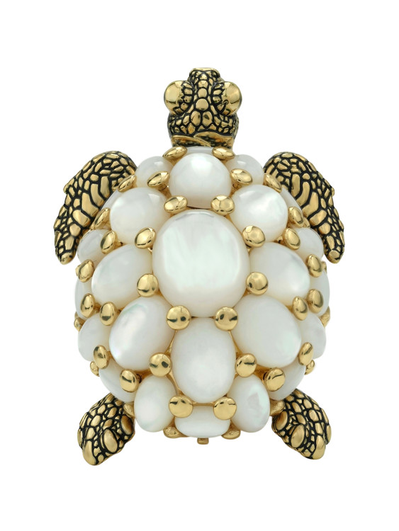 Кольцо из лимонного золота c эмаль и перламутром