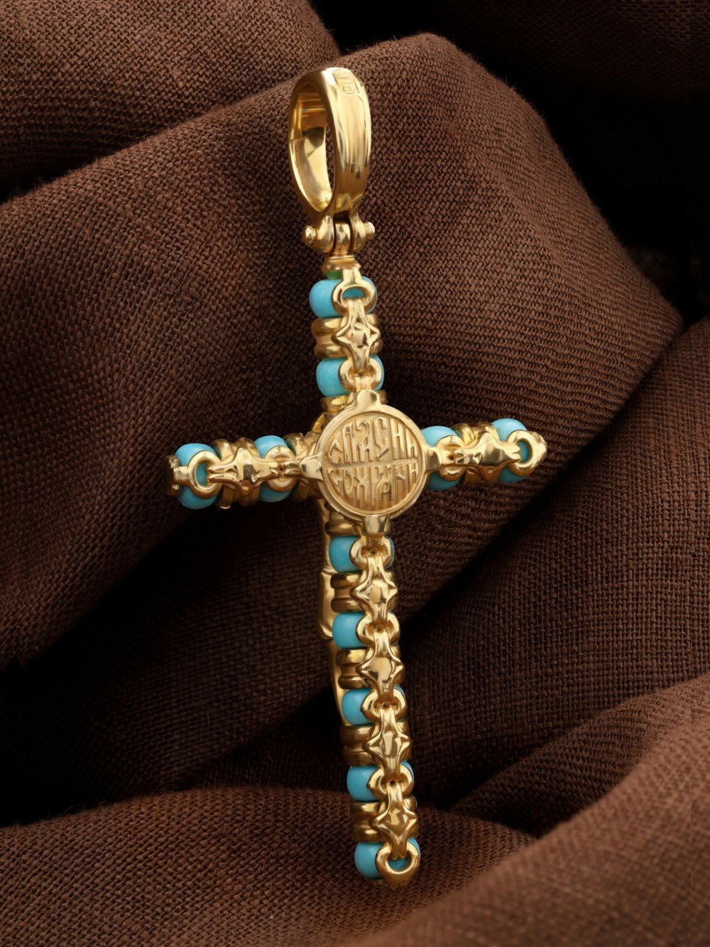 Крест из лимонного золота c бирюзой