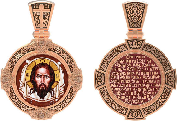 Образок из золота c эмаль , иконописью и темперой