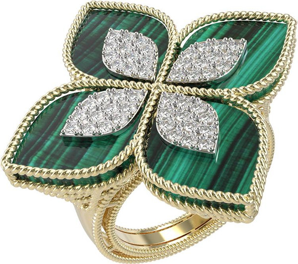 Кольцо из лимонного золота c бриллиантами и малахитом