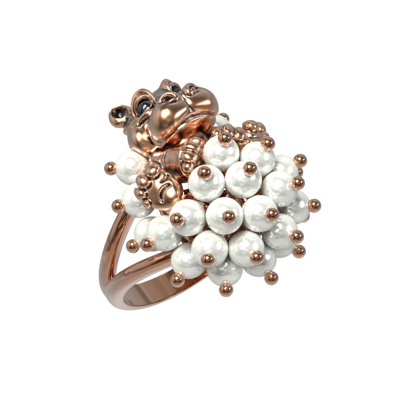 Кольцо из золота c эмаль и жемчугом