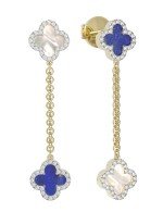 Серьги из лимонного золота 585 пробы c бриллиантами, лазуритом и перламутром