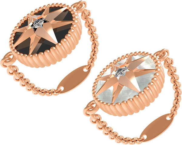 Кольцо из золота c фианитом, ониксом и перламутром