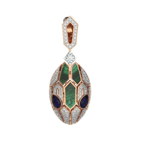 Подвеска из золота c бриллиантами, сапфиром и малахитом