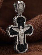 Крест из белого золота 585 пробы c эбеновым деревом
