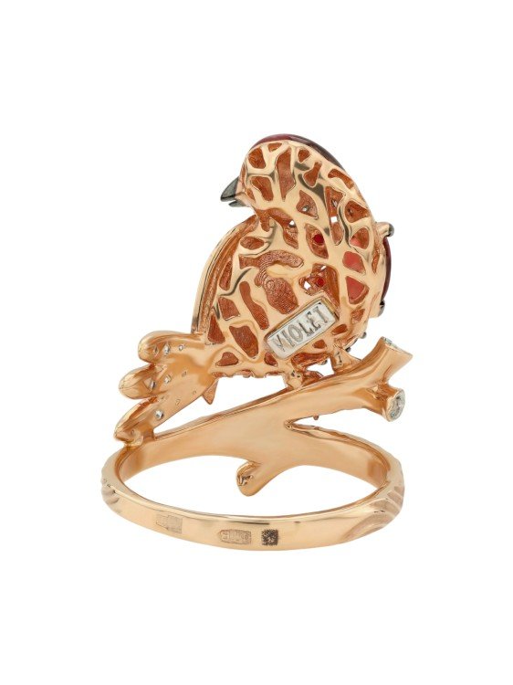 Кольцо из золота c эмаль , фианитом и гранатом