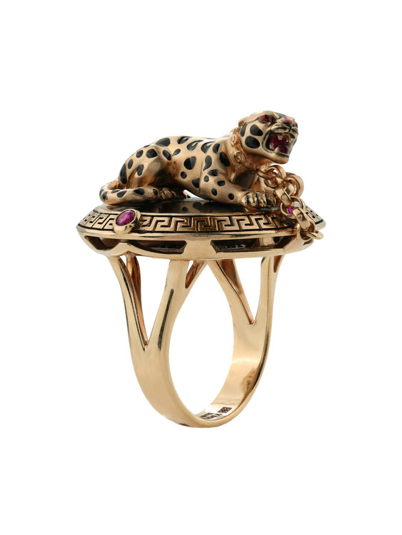 Кольцо из золота c эмаль , ониксом и рубином