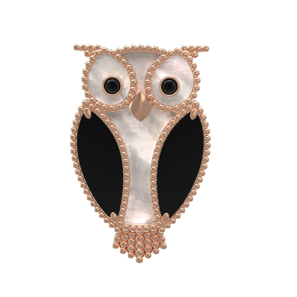 Брошь из золота c эмаль , ониксом и перламутром