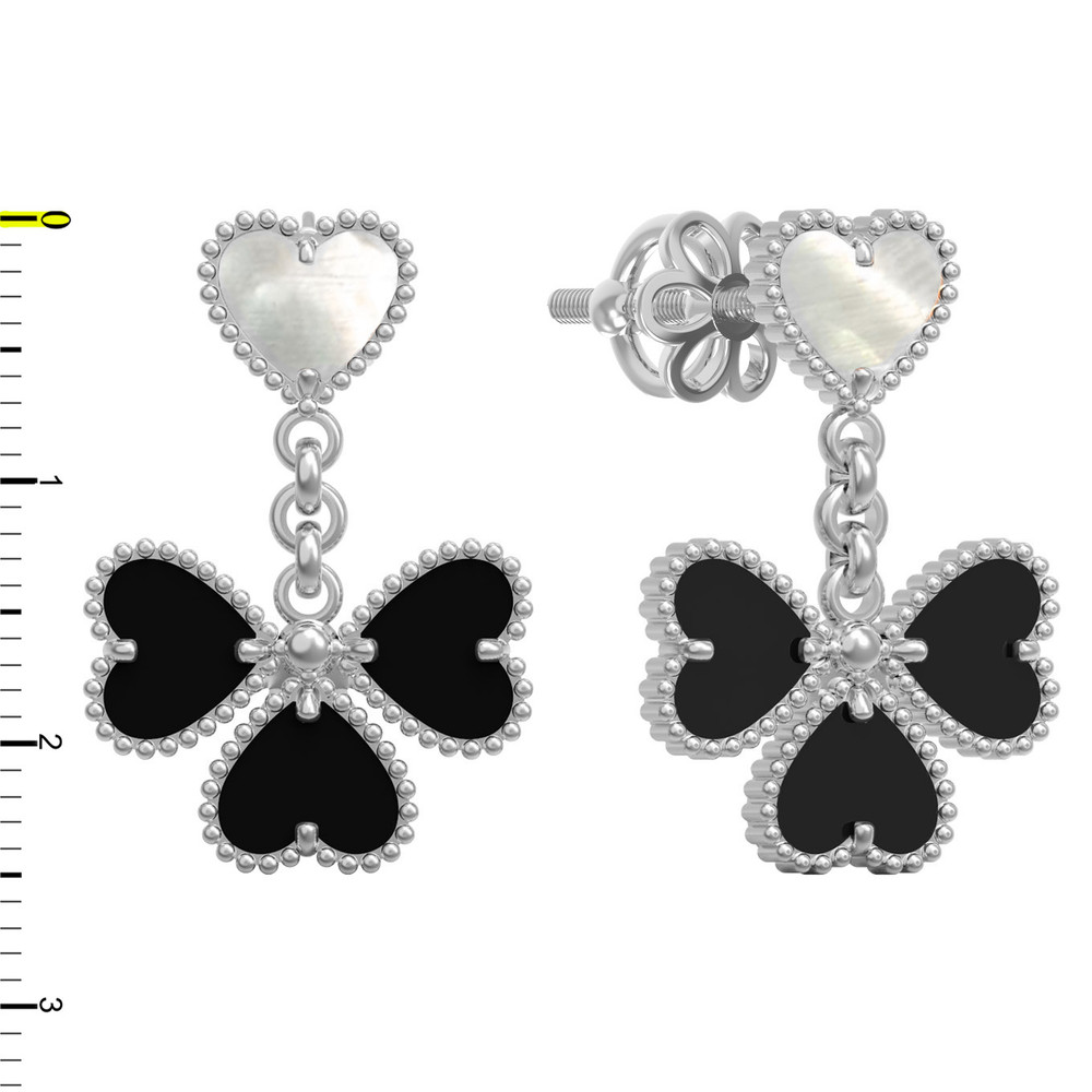 Серьги из белого золота c ониксом и перламутром