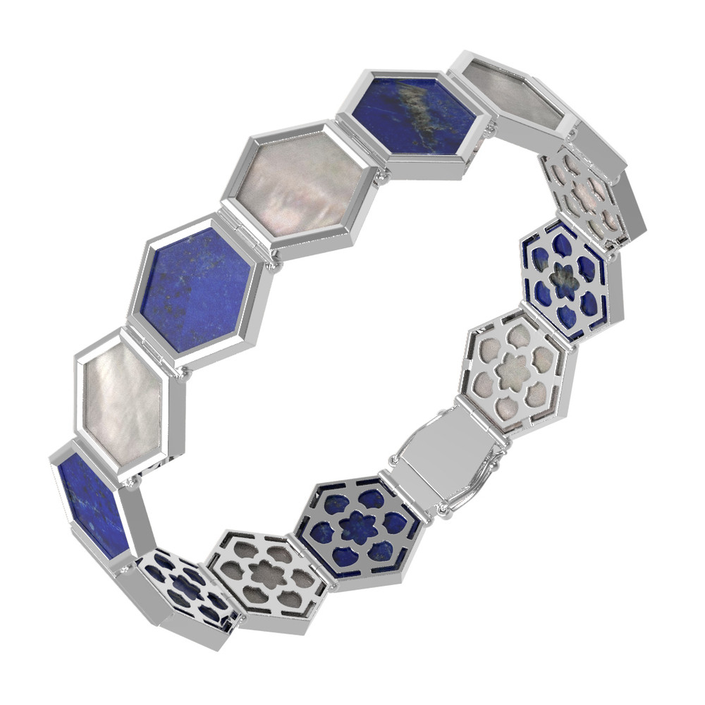 Браслет из белого золота c лазуритом и перламутром