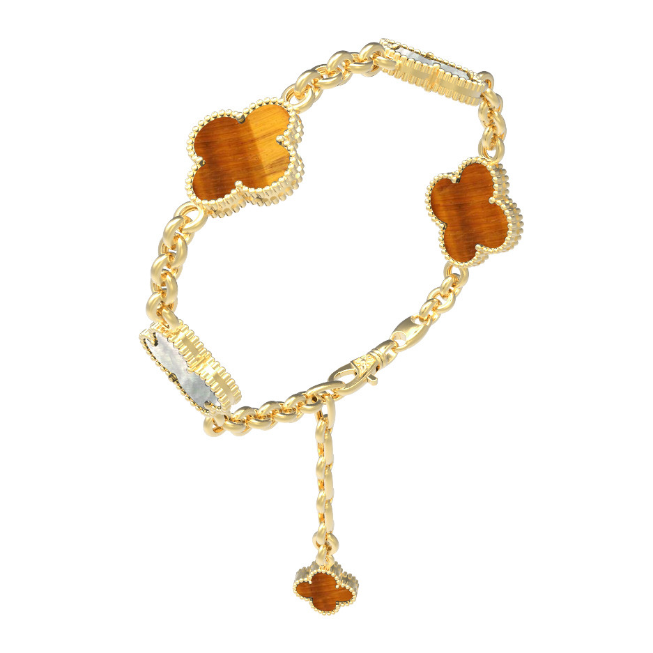 Браслет из лимонного золота c тигровым глазом и перламутром