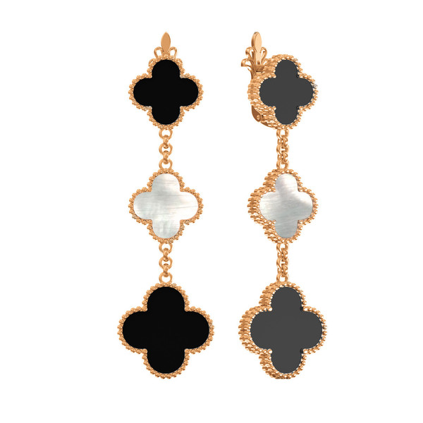 Серьги из золота c ониксом и перламутром