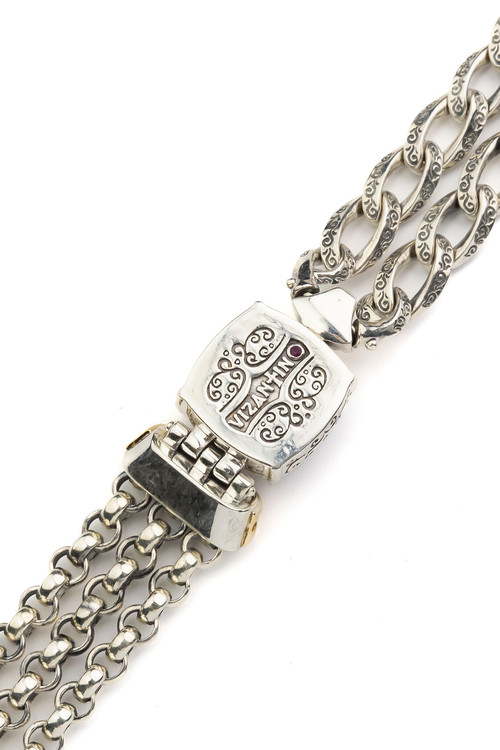 Браслет из серебра и золота c ониксом и рубином