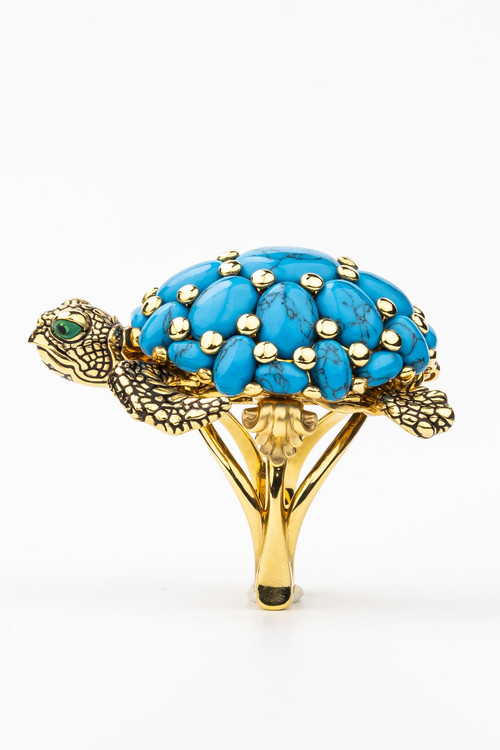 Кольцо из лимонного золота c эмаль и бирюзой