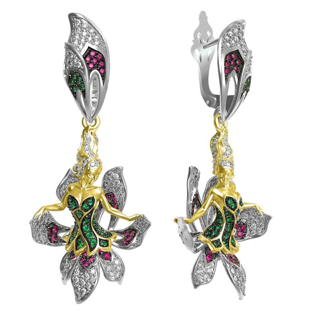 Серьги из белого золота c фианитом