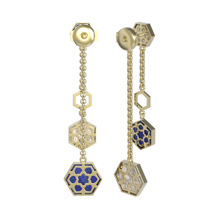 Серьги из лимонного золота c лазуритом и перламутром