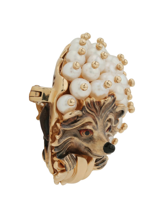 Брошь из золота c эмаль и жемчугом