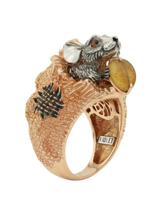 Кольцо из золота c эмаль и янтарём