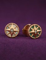 Серьги из золота 585 пробы c бриллиантами, малахитом и перламутром