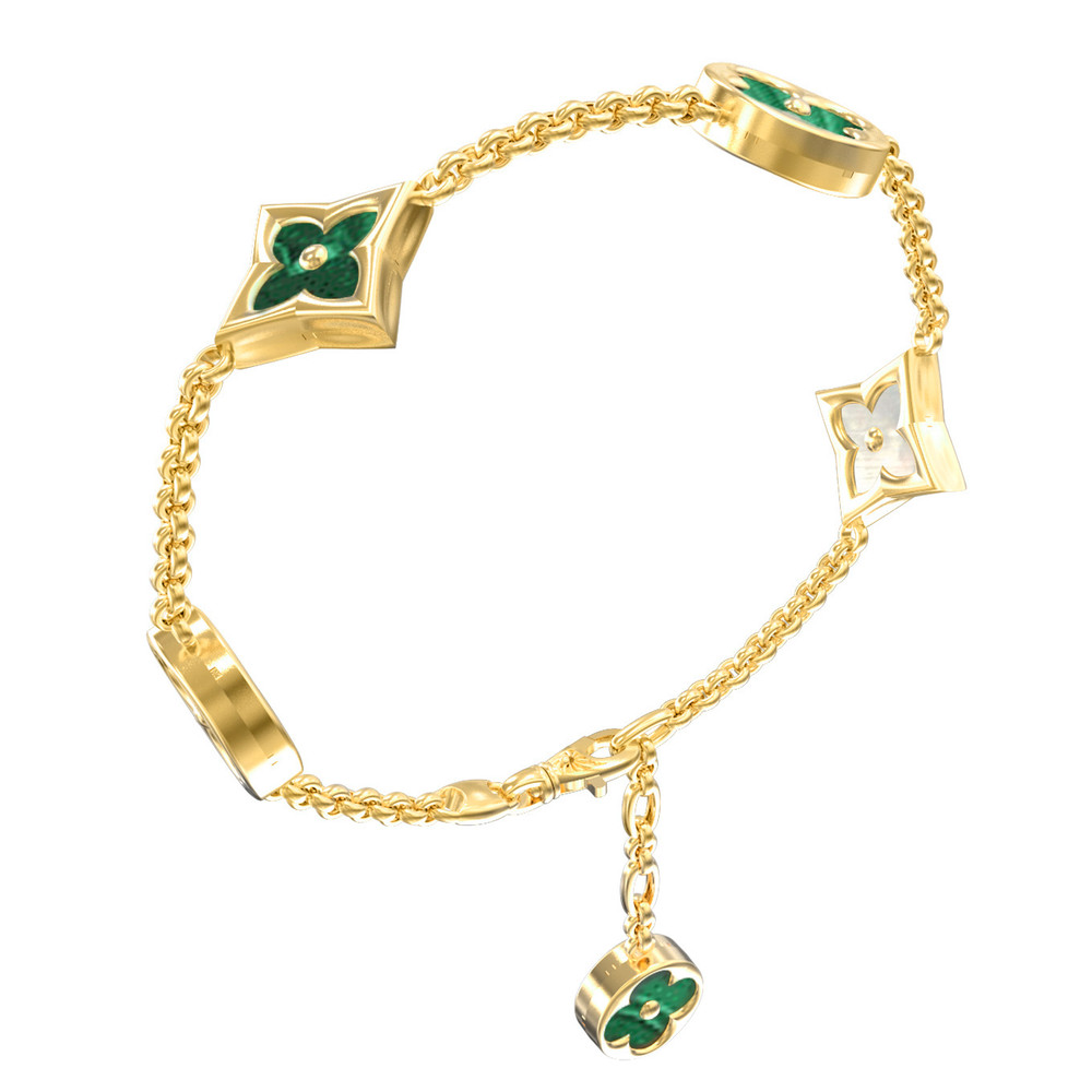 Браслет из лимонного золота c малахитом и перламутром