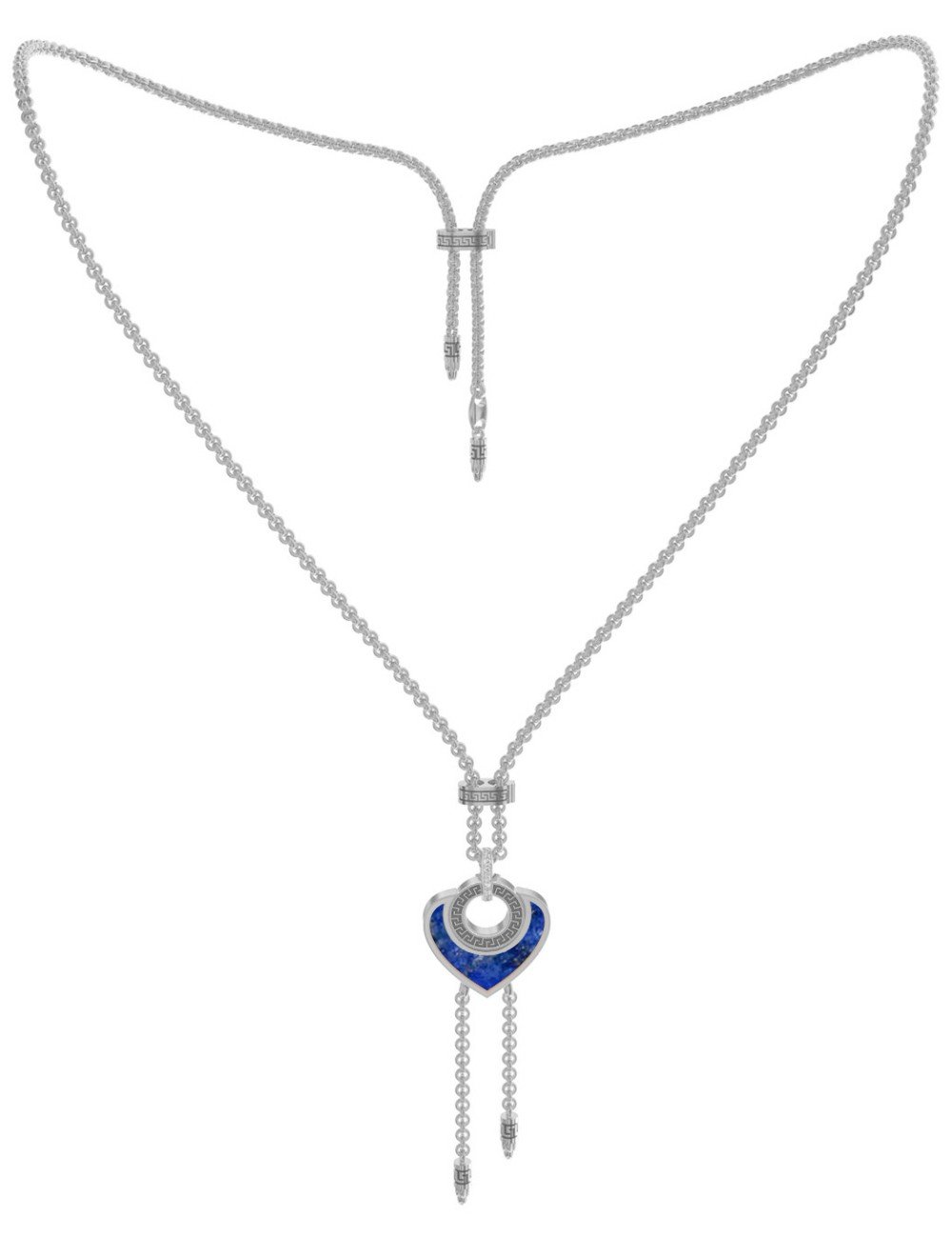 Колье из белого золота 585 пробы c фианитом, лазуритом и перламутром