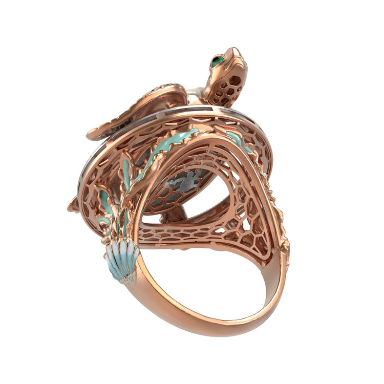 Кольцо из золота c эмаль и бивнем мамонта