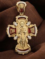 Крест из лимонного золота 585 пробы c эмалью и бриллиантами