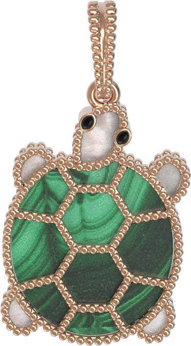 Подвеска из золота c эмаль , малахитом и перламутром