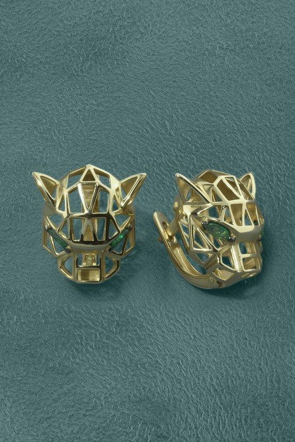 Серьги из лимонного золота 585 пробы c изумрудом