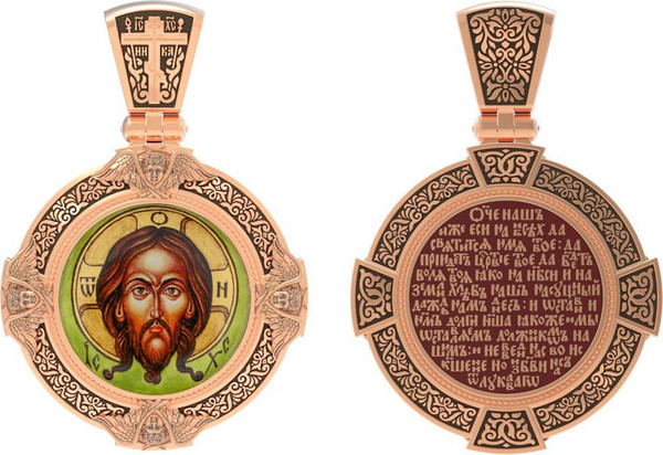 Образок из золота c эмаль , иконописью и темперой