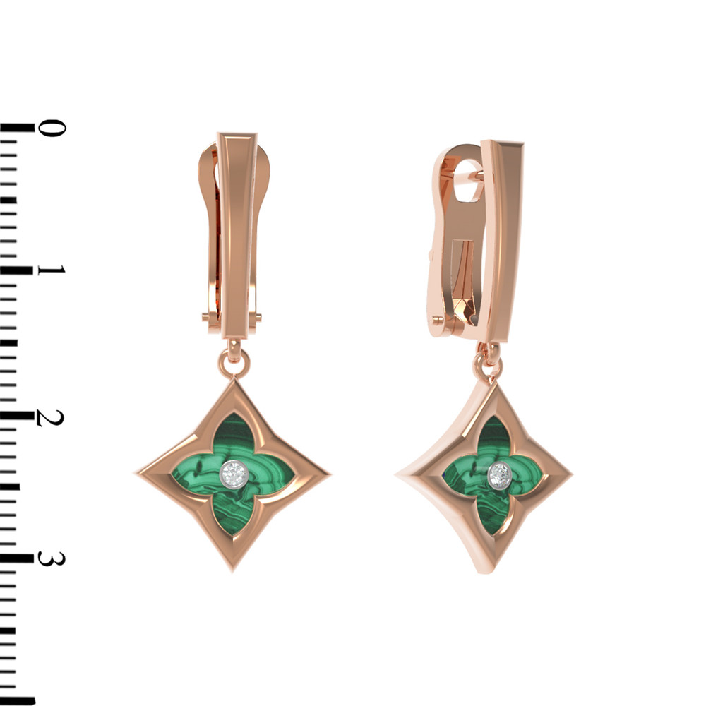 Серьги из золота c бриллиантами и малахитом