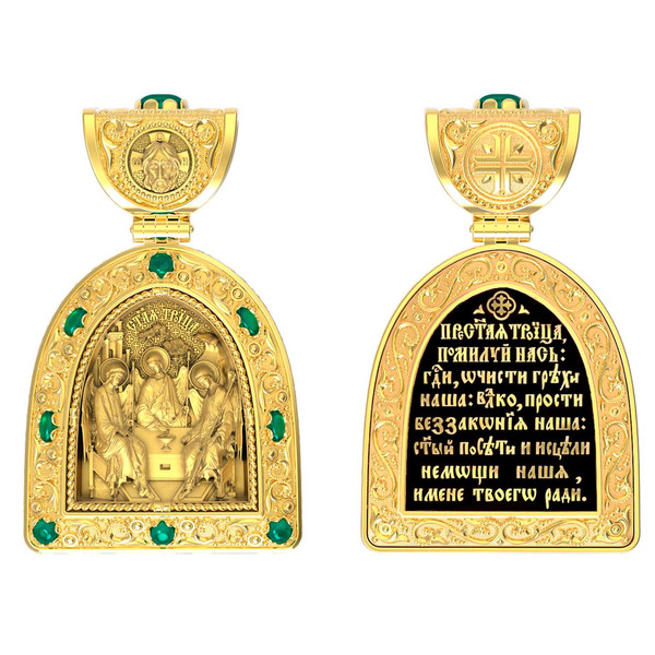 Образок из лимонного золота c эмаль и хризопразом