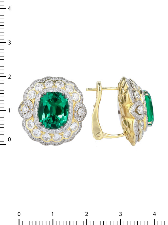 Серьги из лимонного золота c бриллиантами и изумрудом