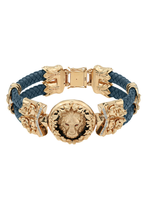 Браслет из золота c эмаль , бриллиантами, кожаным шнурком и ониксом