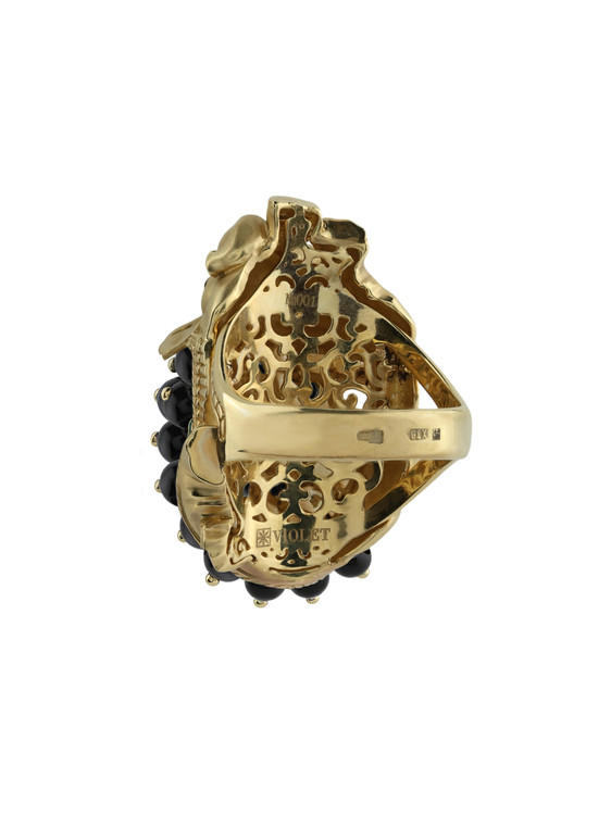 Кольцо из лимонного золота c эмаль и ониксом