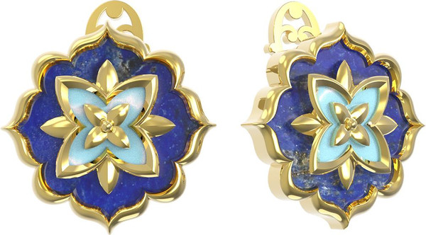 Серьги из лимонного золота c бирюзой и лазуритом