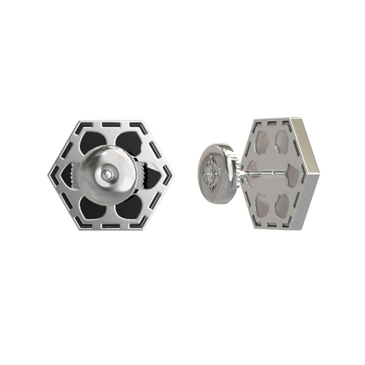 Серьги из белого золота c ониксом и перламутром