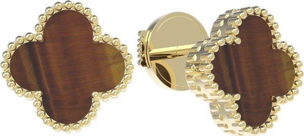Серьги из лимонного золота 585 пробы c тигровым глазом