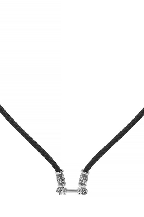 Шнурок кожаный из белого золота c кожаным шнурком