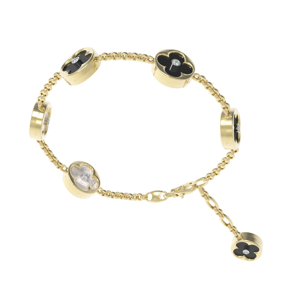 Браслет из лимонного золота c бриллиантами, ониксом и перламутром