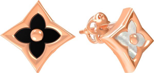 Серьги из золота 585 пробы c ониксом и перламутром