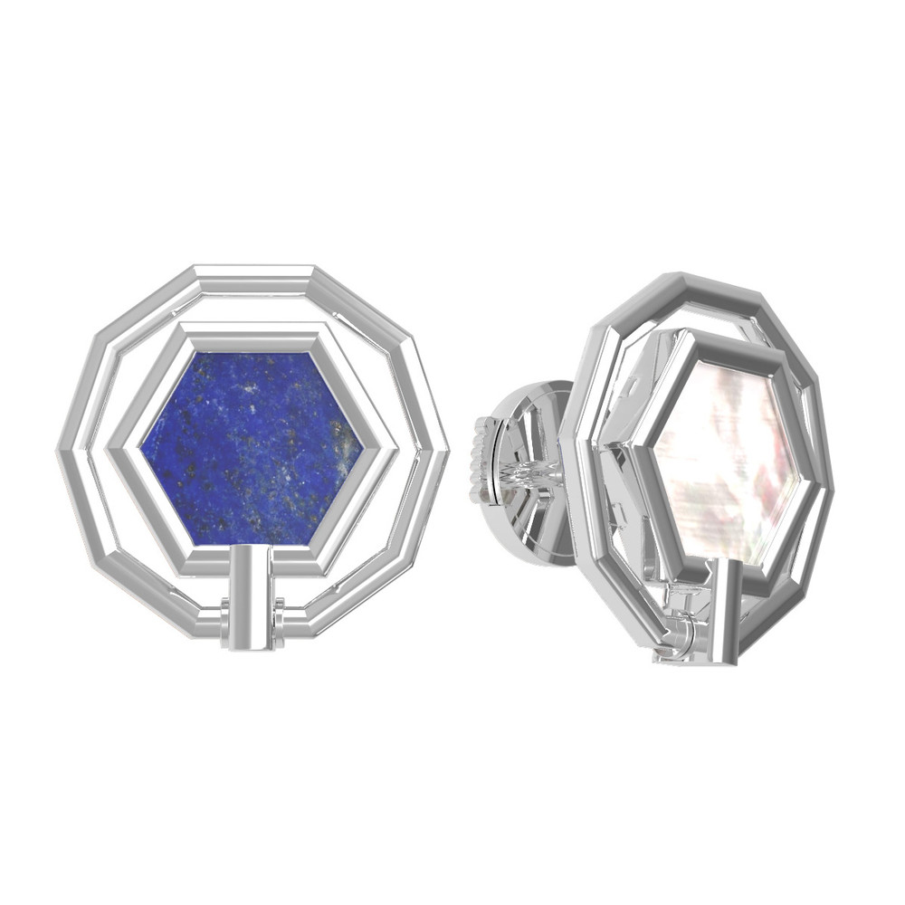 Серьги из белого золота c лазуритом и перламутром