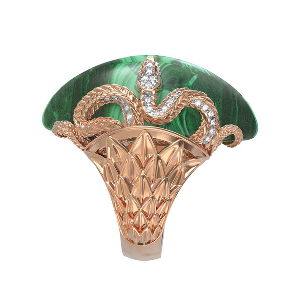 Кольцо из золота c бриллиантами и малахитом