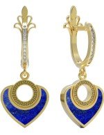 Серьги из лимонного золота 585 пробы c фианитом и лазуритом
