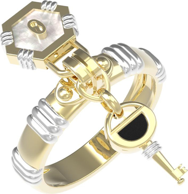 Кольцо из лимонного золота c ониксом и перламутром